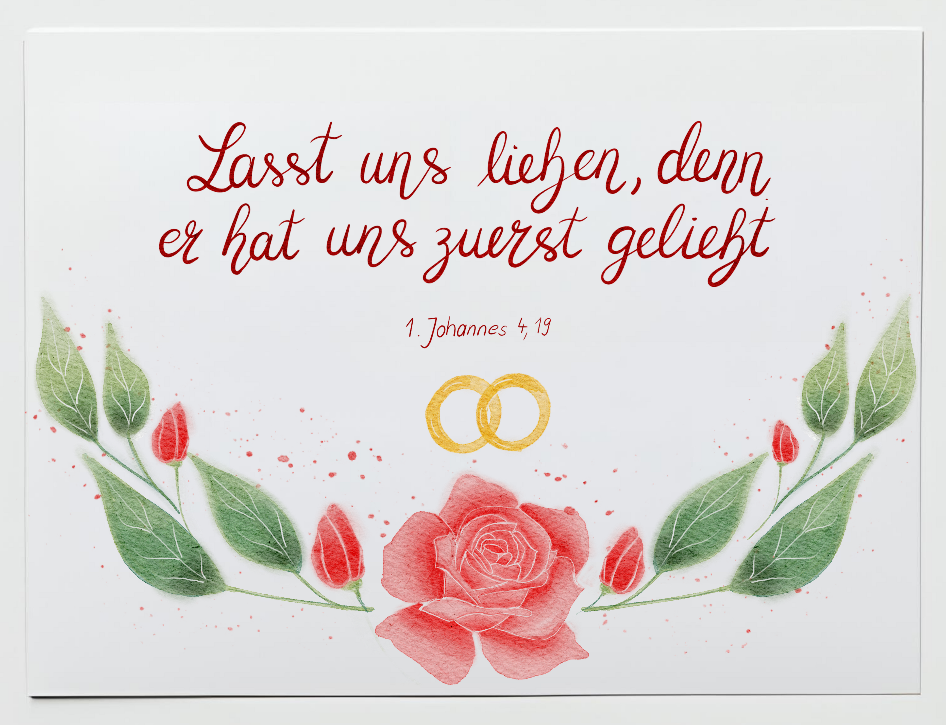 Glückwunschkarte zur Hochzeit mit Bibelvers 1. Johannes 4,19