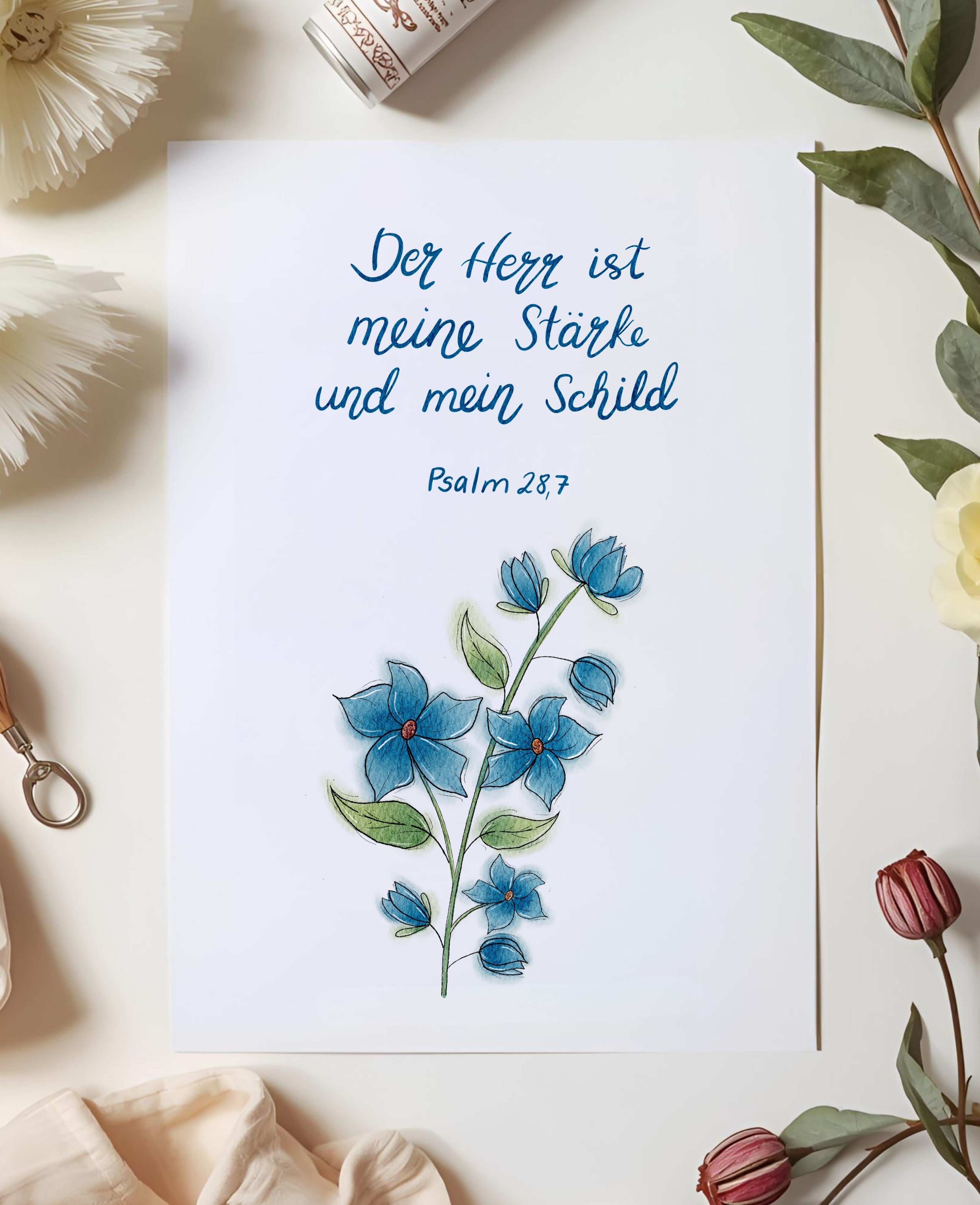 Christliche Karte mit Bibelvers Psalm 28,7 – Hoffnung & Ermutigung
