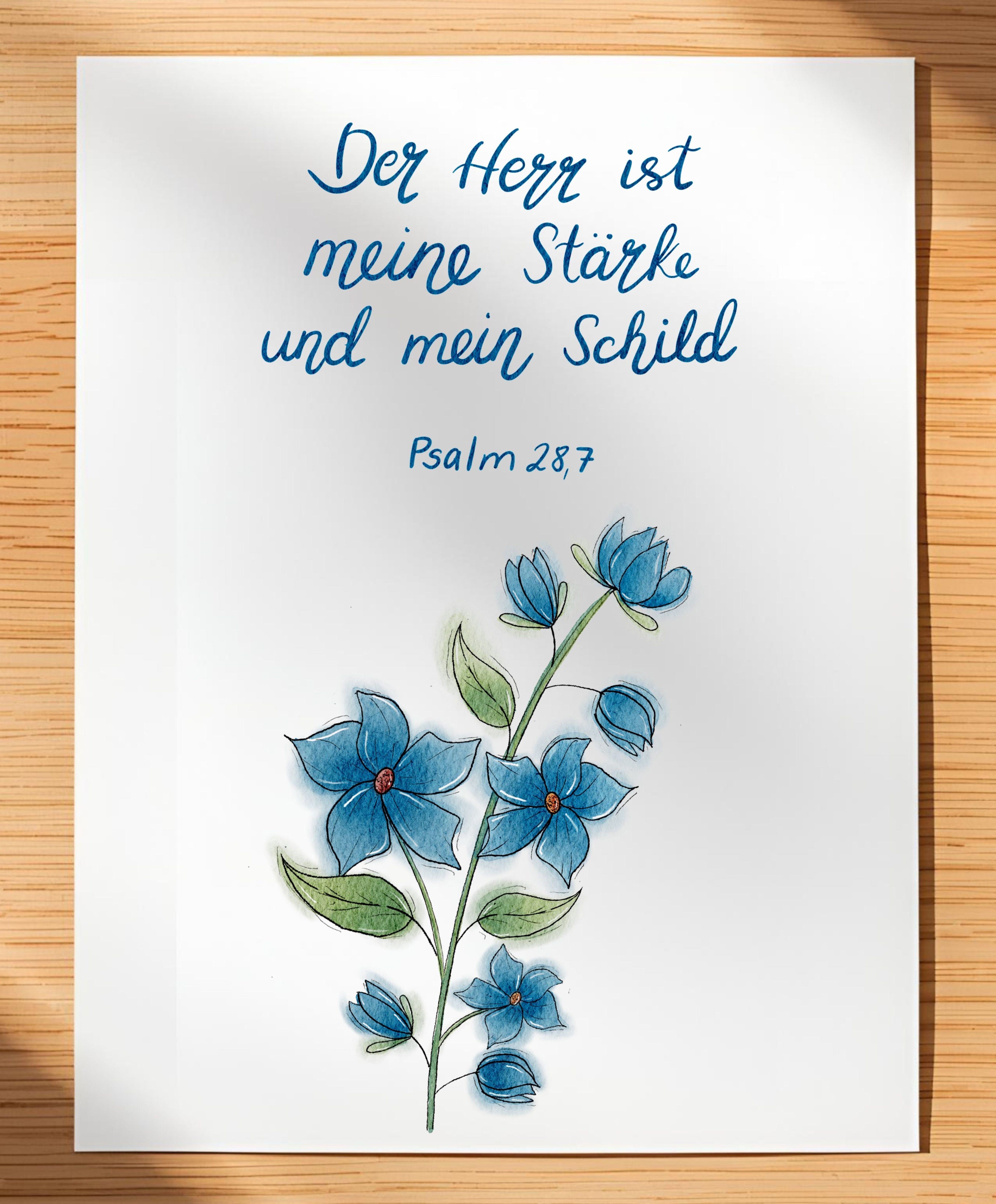 Christliche Karte mit Bibelvers Psalm 28,7 – Hoffnung & Ermutigung