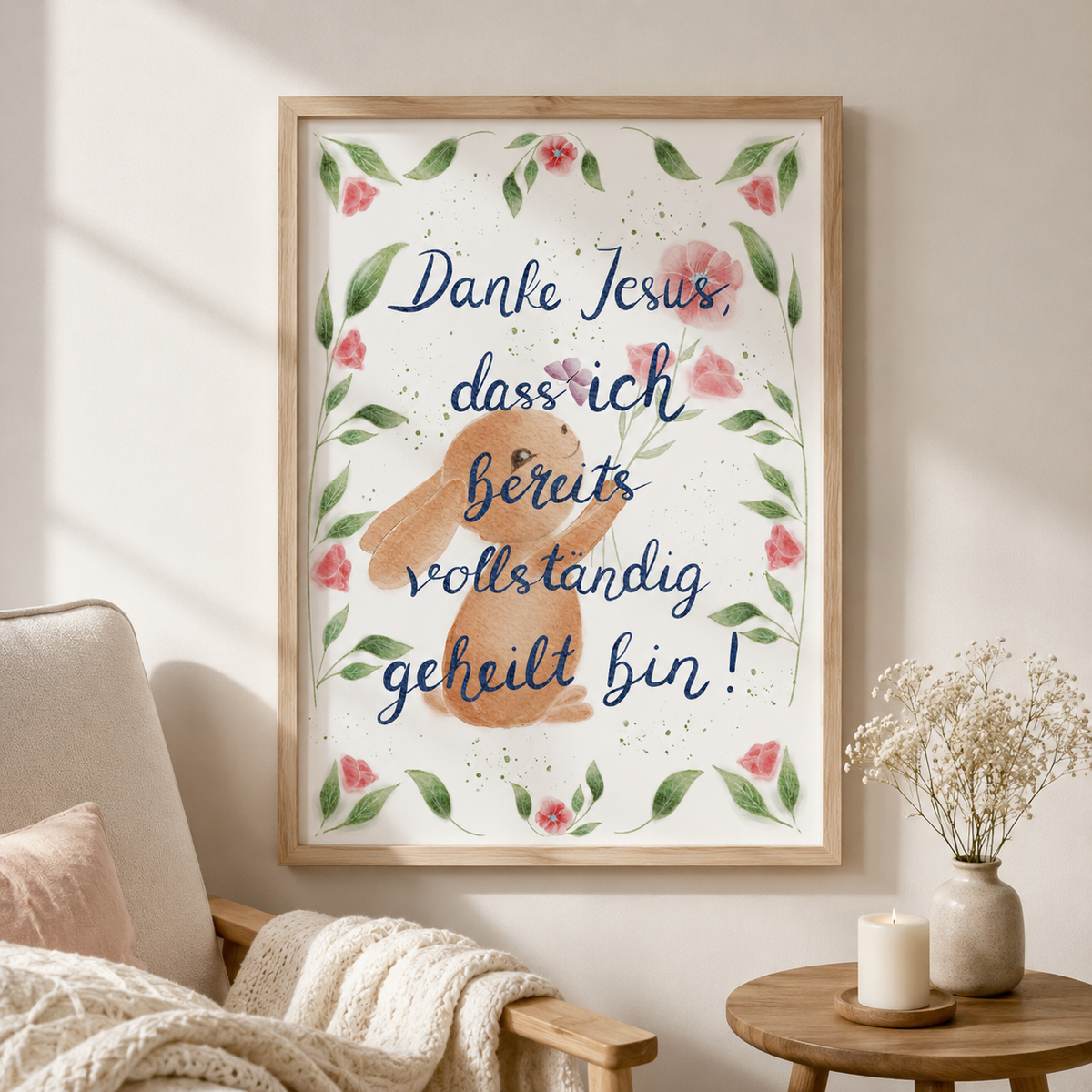 Christliches Poster „Danke Jesus, dass ich bereits vollständig geheilt bin“ – Hoffnung, Glaube & Heilung | A4 / A3