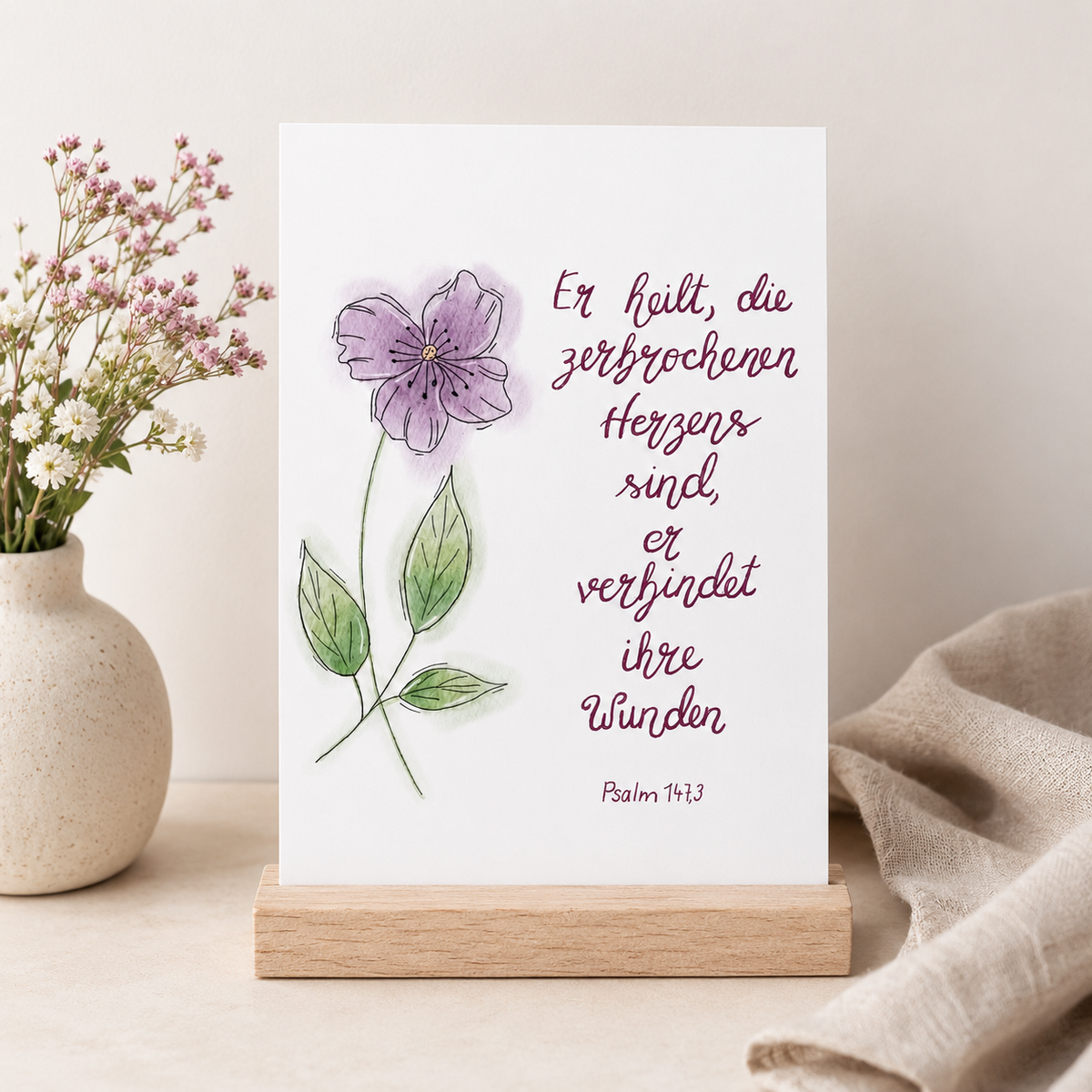 Christliche Karte mit Bibelvers Psalm 147,3 – Hoffnung & Ermutigung