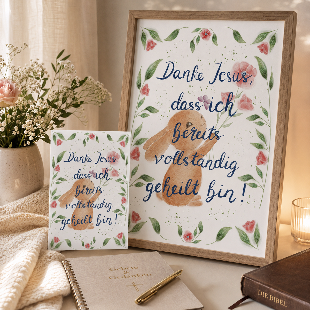 Christliches Hoffnungsset „Danke Jesus, dass ich bereits vollständig geheilt bin“ – Poster + Karte