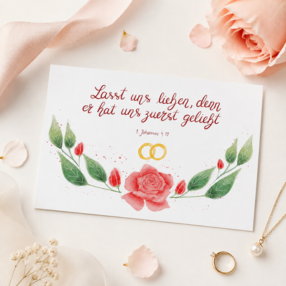 Glückwunschkarte zur Hochzeit mit Bibelvers 1. Johannes 4,19