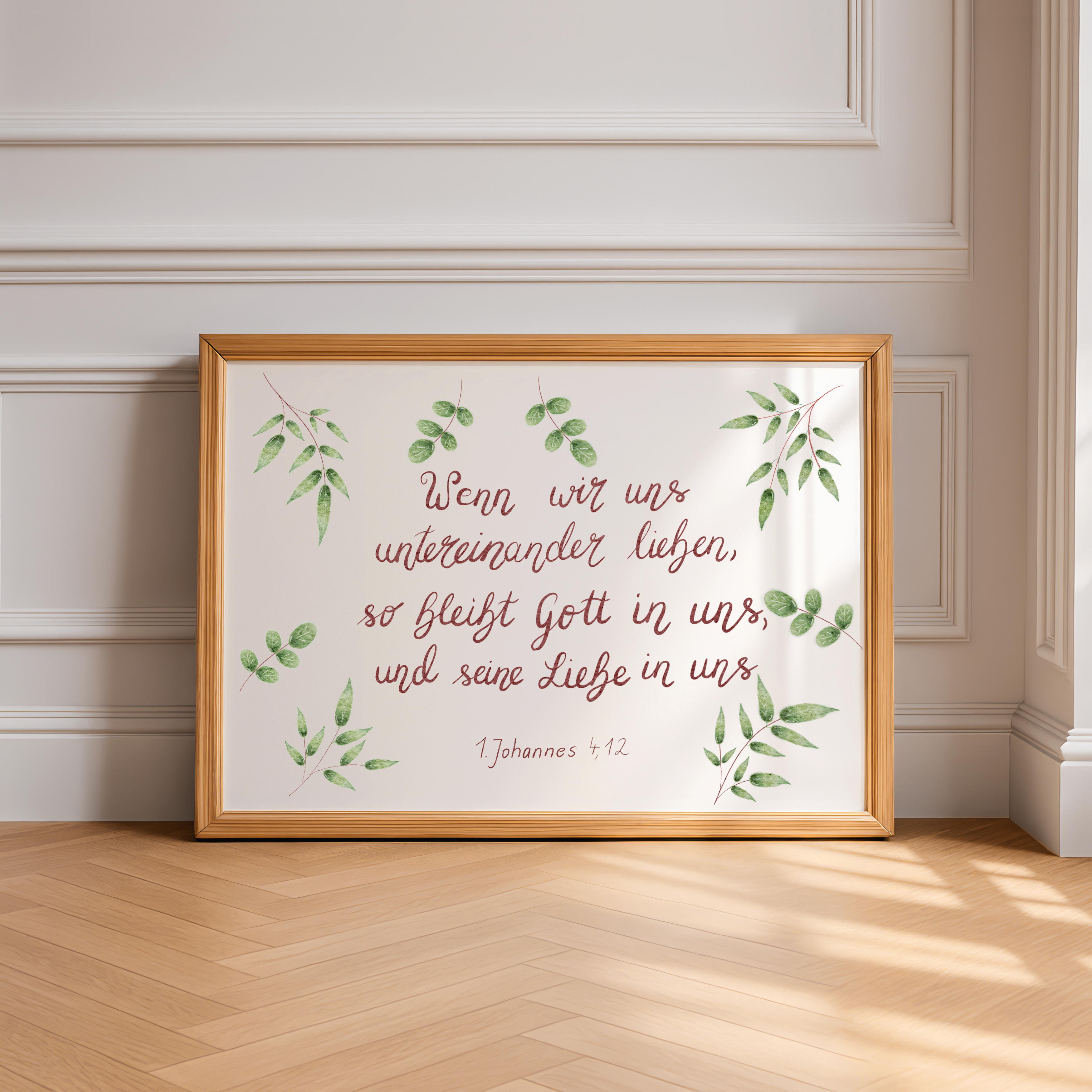 Christliches Poster mit Bibelvers 1. Johannes 4,12 - Hoffnung &amp; Ermutigung
