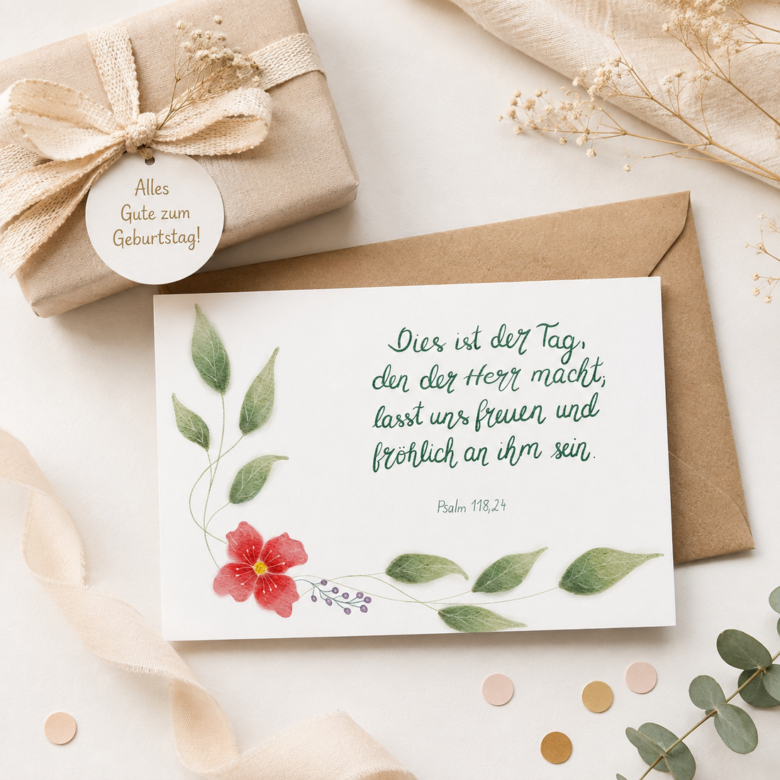 Christliche Geburtstagskarte mit Bibelvers Psalm 118,24