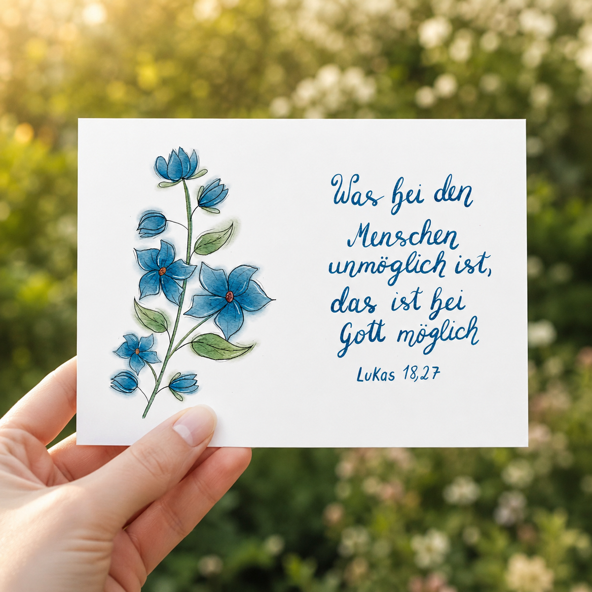 Christliche Karte mit Bibelvers Lukas 18,27  – Hoffnung &amp; Ermutigung