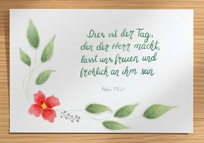 Christliche Geburtstagskarte mit Bibelvers Psalm 118,24