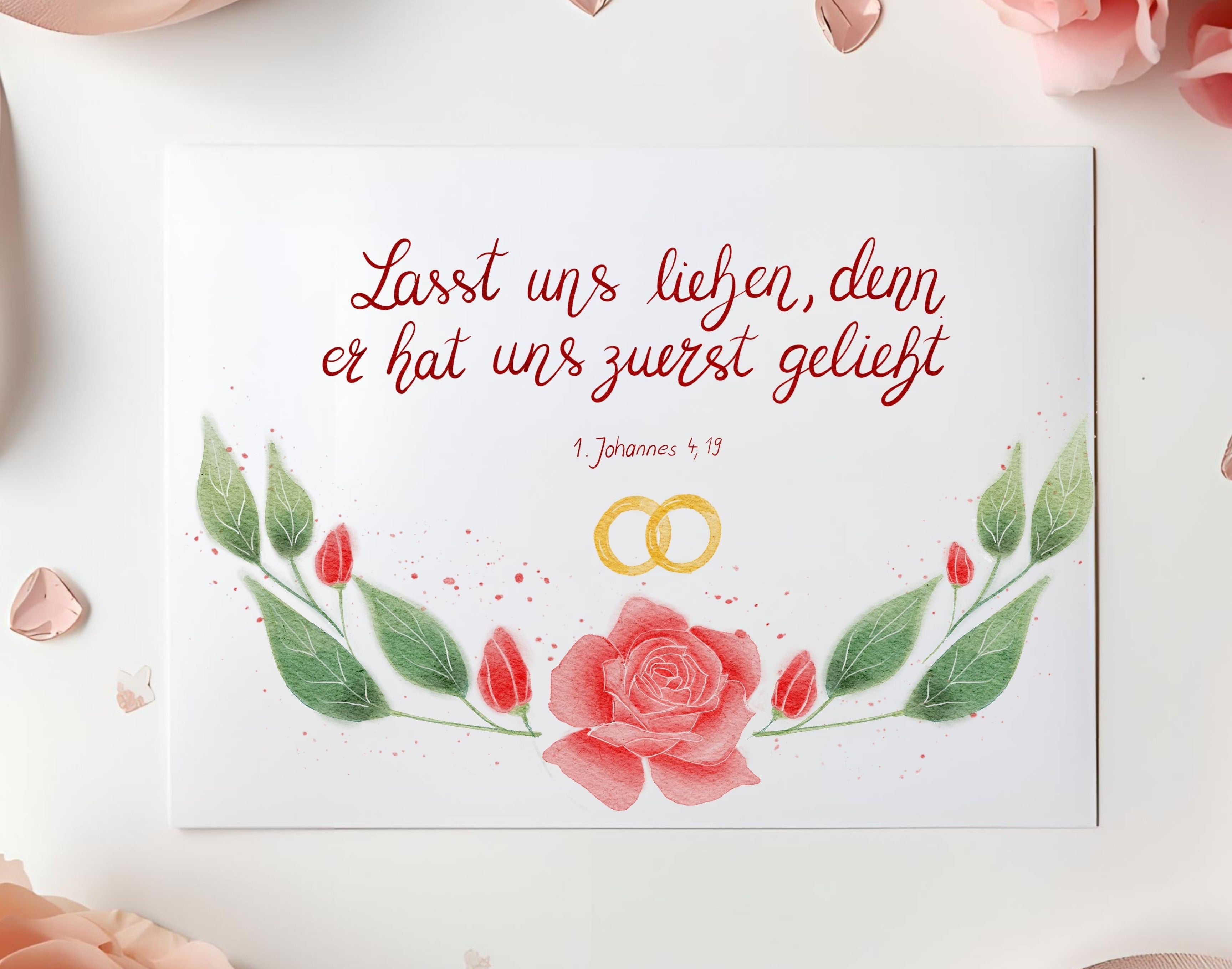 Glückwunschkarte zur Hochzeit mit Bibelvers 1. Johannes 4,19