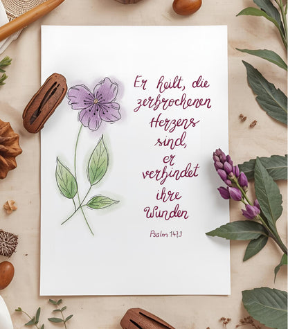 Christliche Karte mit Bibelvers Psalm 147,3 – Hoffnung &amp; Ermutigung