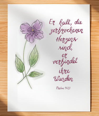 Christliche Karte mit Bibelvers Psalm 147,3 – Hoffnung &amp; Ermutigung