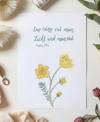 Christliche Karte mit Bibelvers Psalm 27,1a  – Hoffnung &amp; Ermutigung