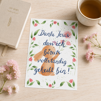 Christliche Ermutigungskarte „Danke Jesus, dass ich bereits vollständig geheilt bin“ – Hoffnung &amp; Glaube | 10 × 15 cm