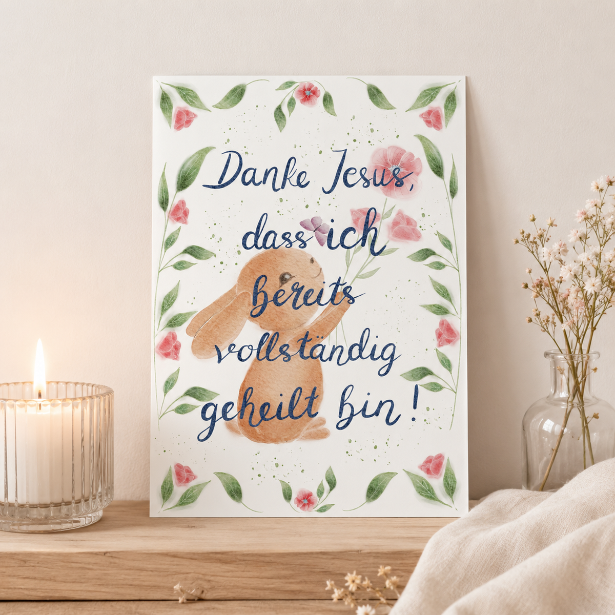 Christliche Ermutigungskarte „Danke Jesus, dass ich bereits vollständig geheilt bin“ – Hoffnung &amp; Glaube | 10 × 15 cm