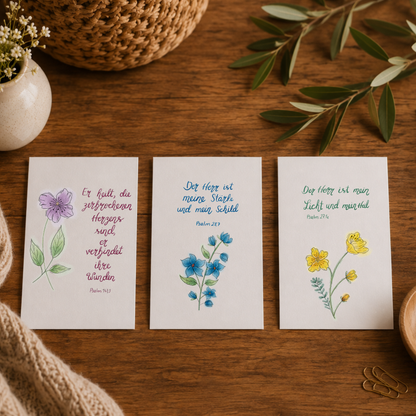 Christliches Kartenset „Trost, Kraft &amp; Zuversicht“ – Psalm 147,3, Psalm 28,7 &amp; Psalm 27,1a