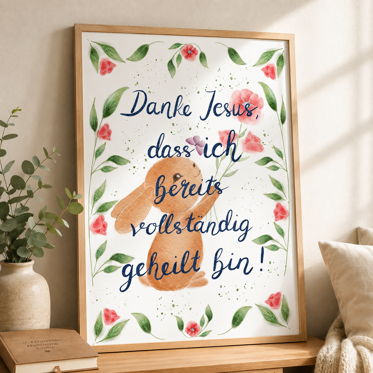 Christliches Poster „Danke Jesus, dass ich bereits vollständig geheilt bin“ – Hoffnung, Glaube &amp; Heilung | A4 / A3