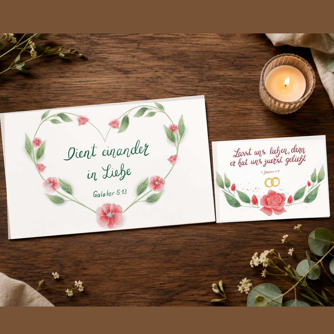 Christliches Geschenkset „Liebe, die verbindet“ – Poster Galater 5,13 &amp; Karte 1. Johannes 4,19