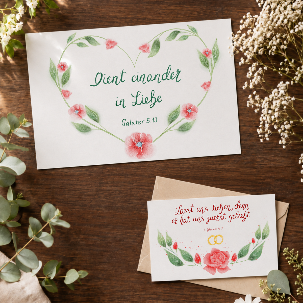 Christliches Geschenkset „Liebe, die verbindet“ – Poster Galater 5,13 &amp; Karte 1. Johannes 4,19
