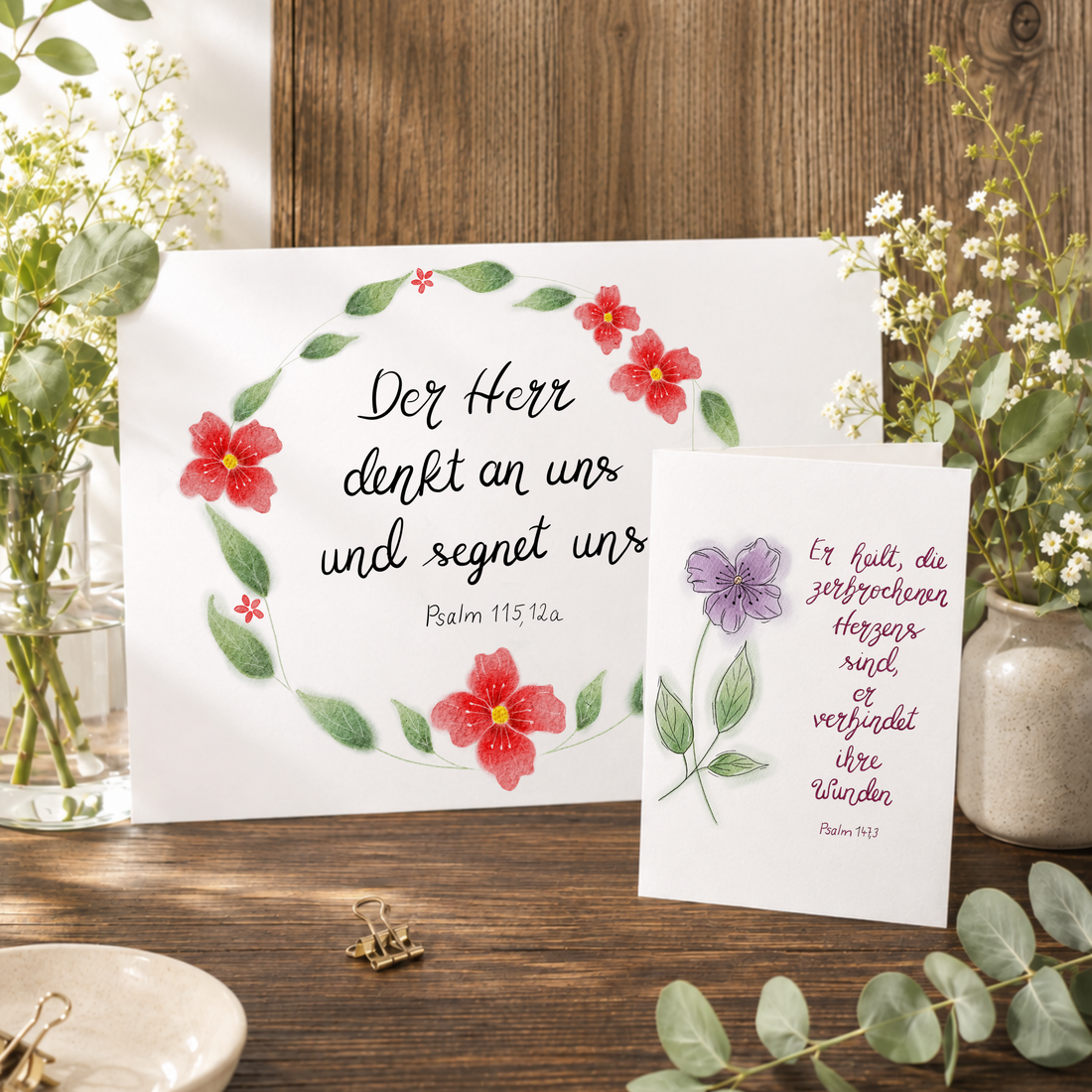 Christliches Geschenkset „Gott sieht dich“ – Poster Psalm 115,12a &amp; Karte Psalm 147,3