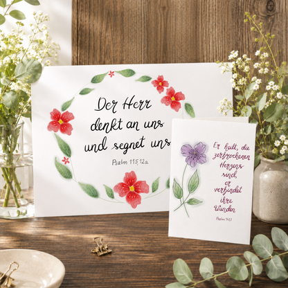 Christliches Geschenkset „Gott sieht dich“ – Poster Psalm 115,12a &amp; Karte Psalm 147,3