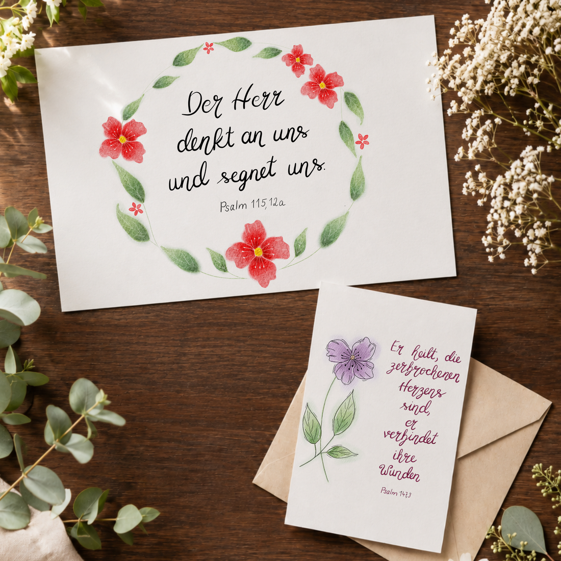 Christliches Geschenkset „Gott sieht dich“ – Poster Psalm 115,12a &amp; Karte Psalm 147,3