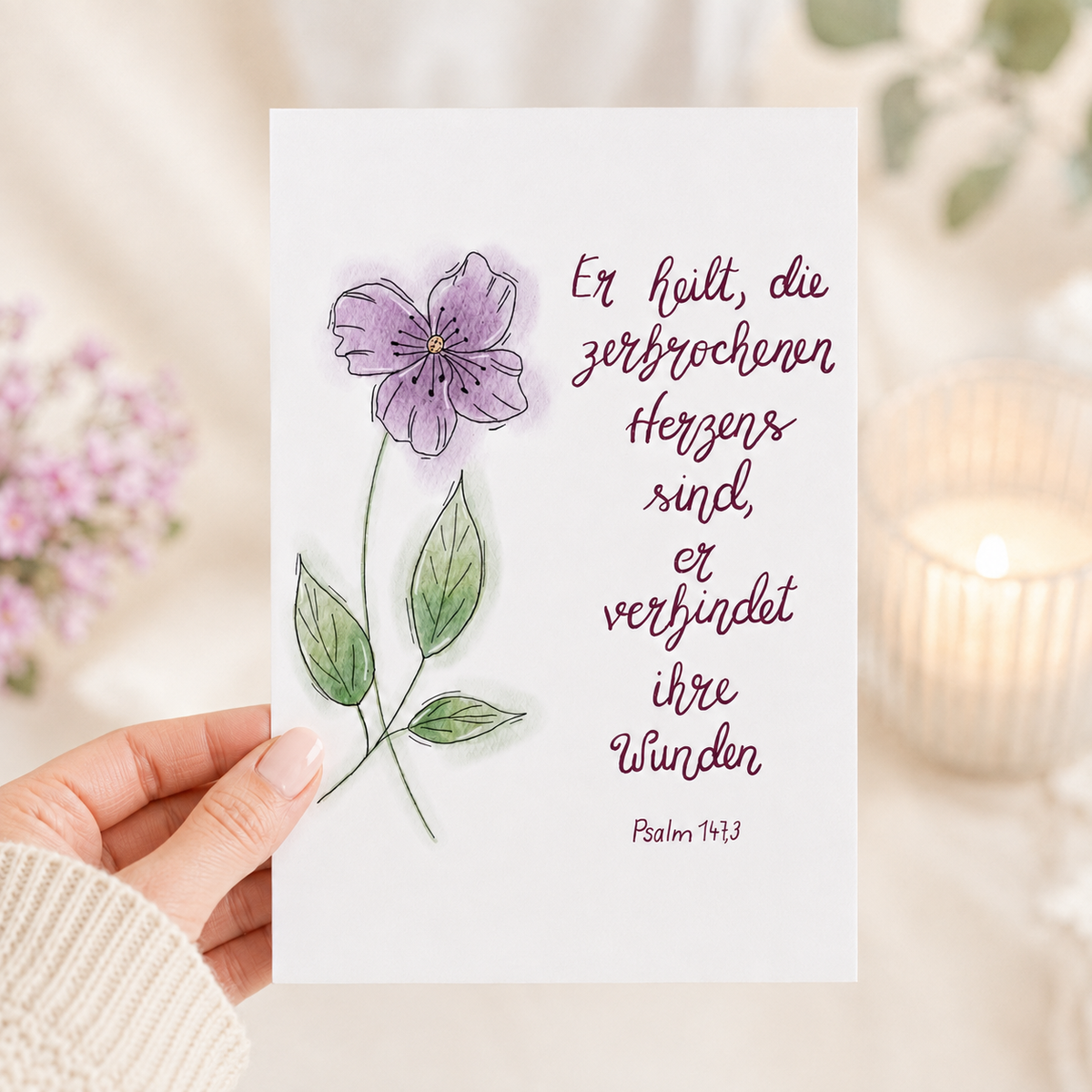 Christliche Karte mit Bibelvers Psalm 147,3 – Hoffnung &amp; Ermutigung