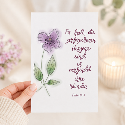 Christliche Karte mit Bibelvers Psalm 147,3 – Hoffnung &amp; Ermutigung