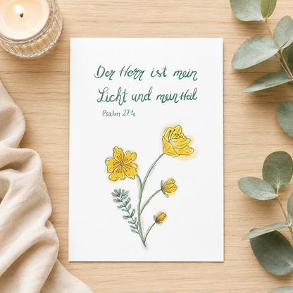 Christliche Karte mit Bibelvers Psalm 27,1a  – Hoffnung &amp; Ermutigung