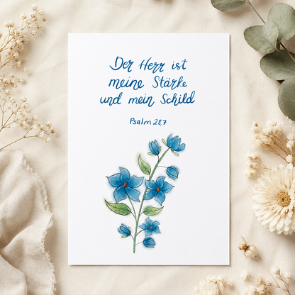 Christliche Karte mit Bibelvers Psalm 28,7  – Hoffnung &amp; Ermutigung