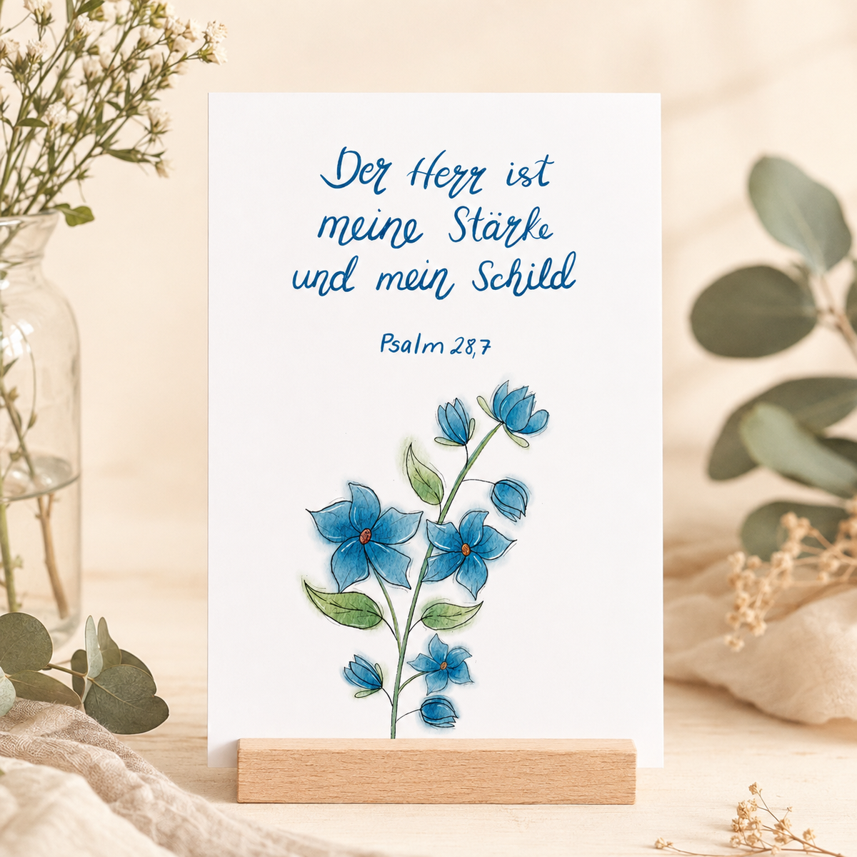 Christliche Karte mit Bibelvers Psalm 28,7  – Hoffnung &amp; Ermutigung