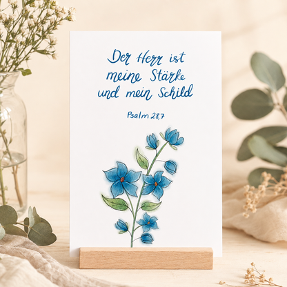 Christliche Karte mit Bibelvers Psalm 28,7  – Hoffnung &amp; Ermutigung