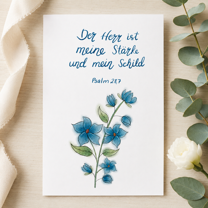 Christliche Karte mit Bibelvers Psalm 28,7  – Hoffnung &amp; Ermutigung