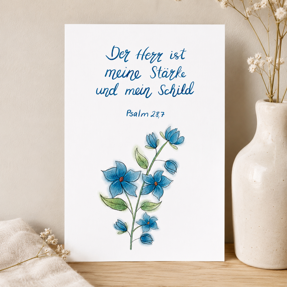 Christliche Karte mit Bibelvers Psalm 28,7  – Hoffnung &amp; Ermutigung