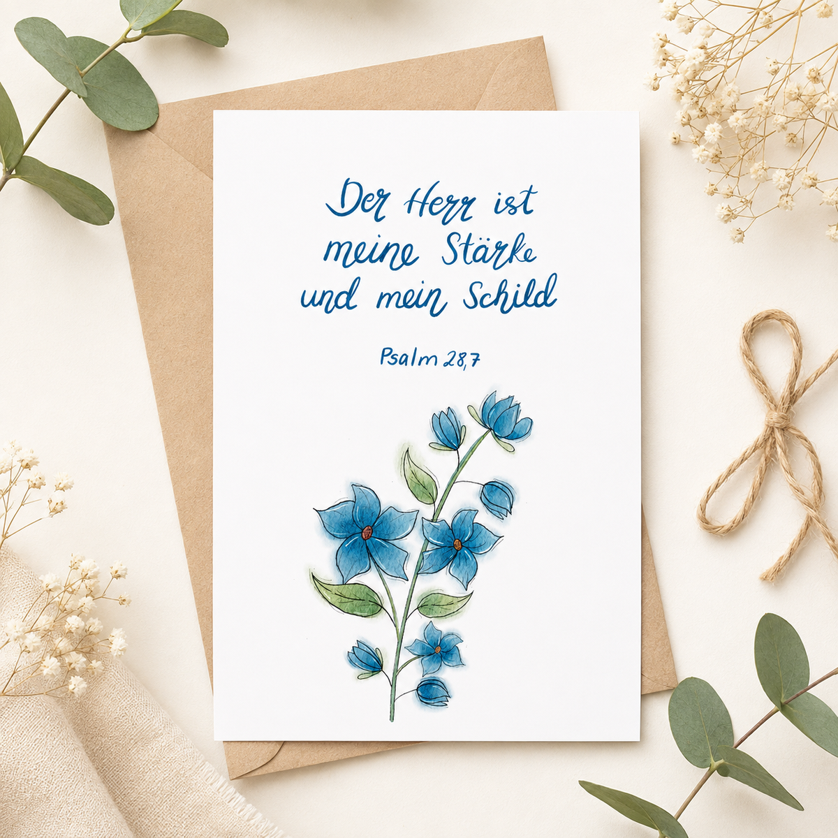 Christliche Karte mit Bibelvers Psalm 28,7  – Hoffnung &amp; Ermutigung